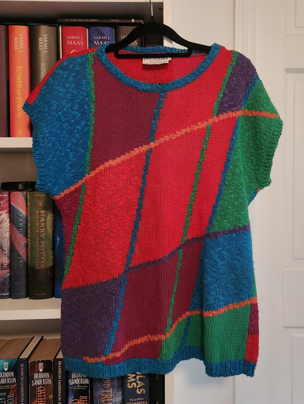 Vintage 80s Personal Colorblock Knit Sweater Sz M Bold Geometric Ramie Cotton - Picture 6 of 11